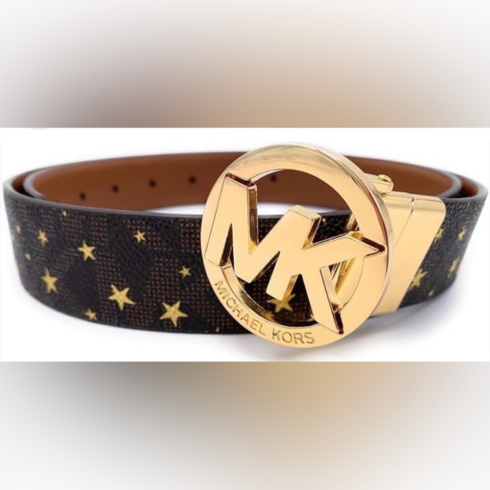 Michael Kors Women's reversible belt- gold-coloured buckle with MK lette…